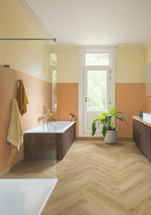 QuickStep Alpha Ciro, Botanic Beige Herringbone Vinyl Flooring, 126x6x630mm